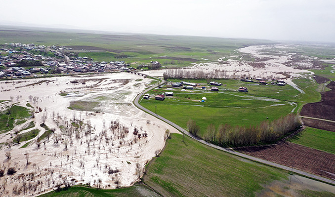 Ağrı'da Murat Nehri taştı, araziler sular altında